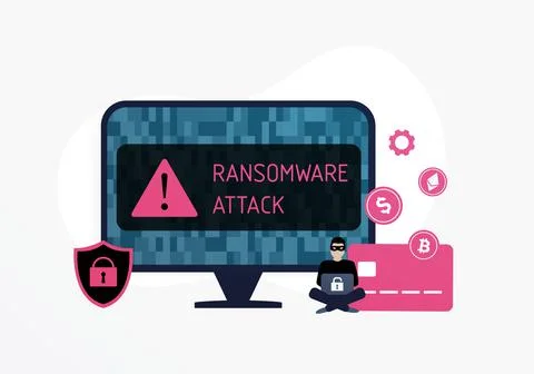 Ransomware is a type of malware that interferes with the proper functioning of a Stock Illustration