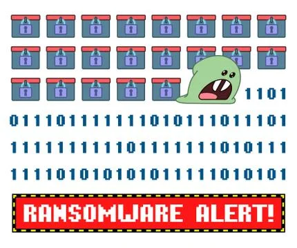 Ransomware virus encrypting the data wishing you pay criminals to decrypt Stock Illustration