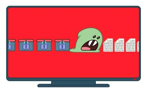 Ransomware virus encrypting the data wishing you pay criminals to decrypt 스톡 일러스트
