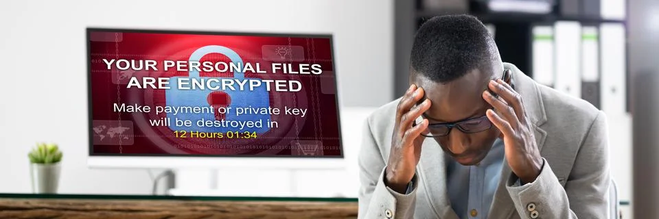 Ransomware Virus Extortion Attack. Man Stock Photos