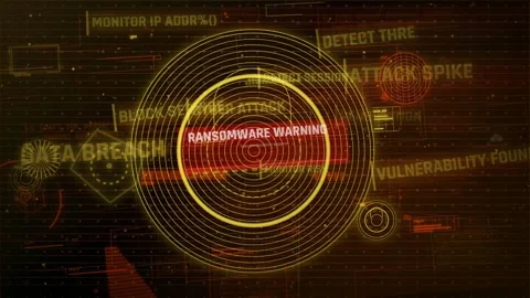Ransomware Warning and Data Breach Cybersecurity HUD Interface Stock Footage 335567910