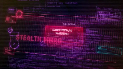 Ransomware Warning Digital HUD Interface Cybersecurity Background Stock Footage 335573585