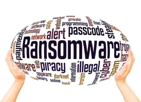 Ransomware word cloud hand sphere concept Stock Illustration