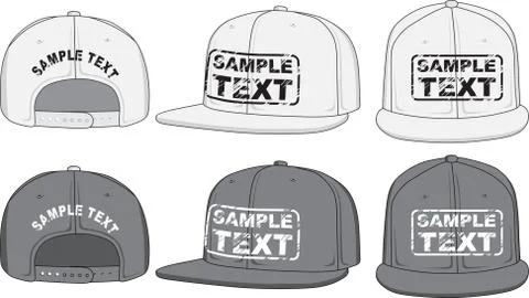 Rap cap, front, back and side view. Vector Stock Illustration