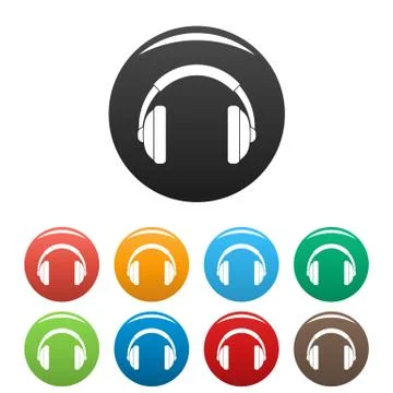Rap headset icons set color Stock Illustration