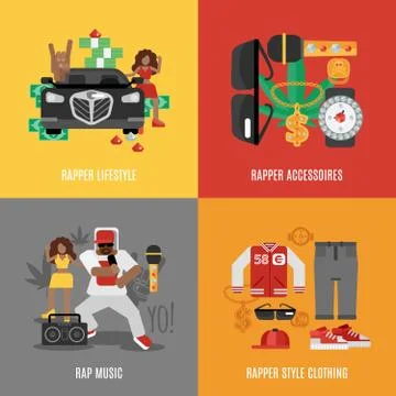 Rap Music Flat Set Stock Illustration