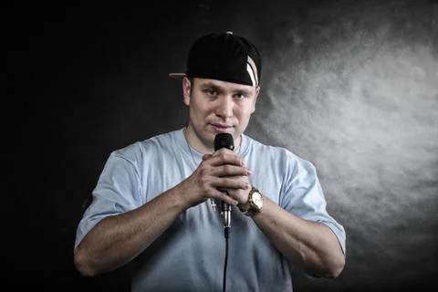 Rap singer rapper man with microphone Stock Photos