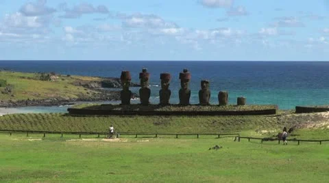 Rapa Nui Anakena platform and sea s4 Stock Footage 11144477