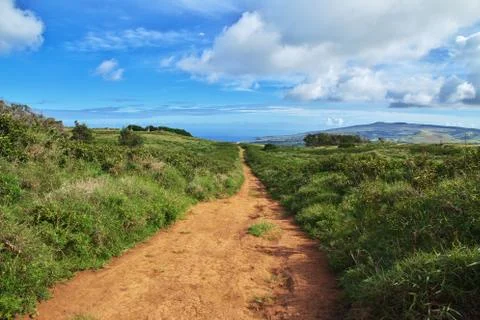 Rapa Nui. The road on Easter Island, Chile Stock Photos