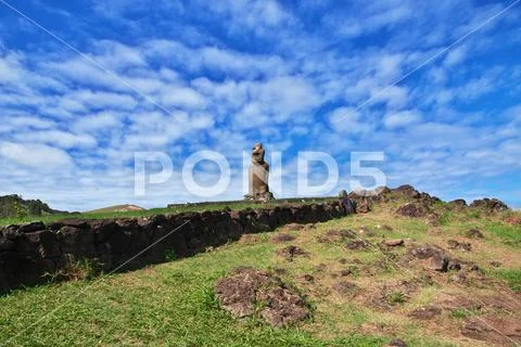 Rapa Nui. The statue Moai in Ahu Huri a Urenga on Easter Island, Chile ...
