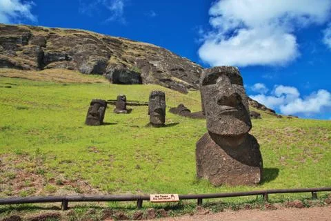 Rapa Nui. The statue Moai in Rano Raraku on Easter Island, Chile Stock Photos