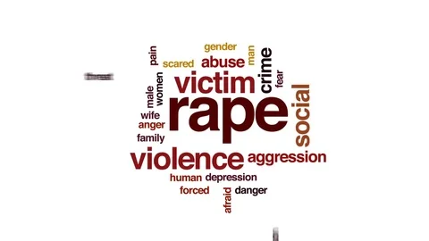 Rape animated word cloud, text design animation. Stock Footage
