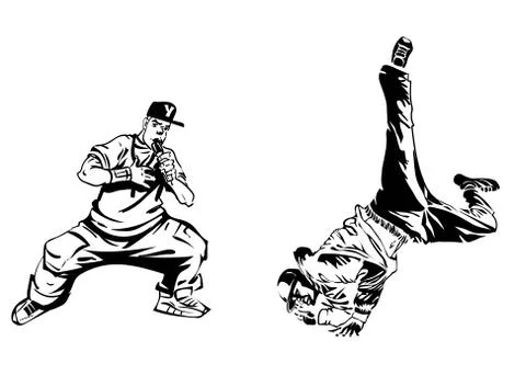Raper and dancer on white background. Extreme theme modern print. Isolated on Stock Illustration