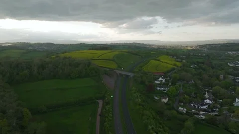 Rapeseed fields and farms from a drone, Torquay, Devon, England Stock Footage 274203629