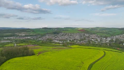 Rapeseed fields and farms from a drone, Torquay, Devon, England Stock Footage 274203734