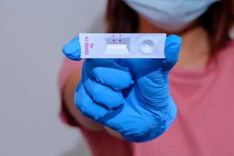 Rapid antigen test at home. 스톡 사진