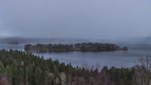 Rapid Approaching Snow Shower over Lake Stock Footage 85653345