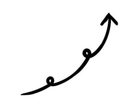 Rapid arrow swoops upward in with two small loops hand-drawn sketch element 스톡 일러스트