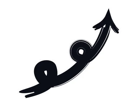 Rapid arrow swoops upward in with two loops bold thick stroke graphic element Stock Illustration