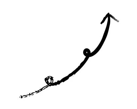 Rapid arrow swoops upward in with two small loops grunge doodle design element 스톡 일러스트