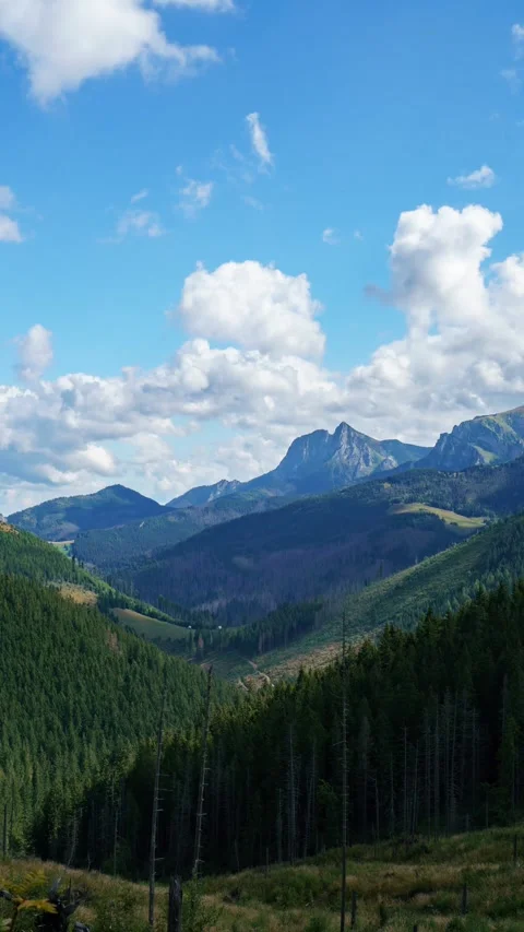 Rapid Clouds Crossing Bright Tatra Mountain Summer Sky Video stock 309656429