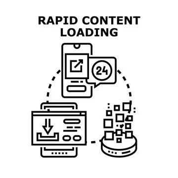 Rapid content loading concept for fast digital information delivery Stock Illustration