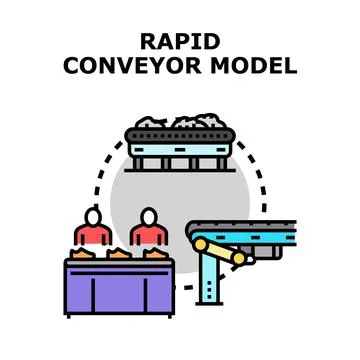 Rapid conveyor model automating production process Stock Illustration