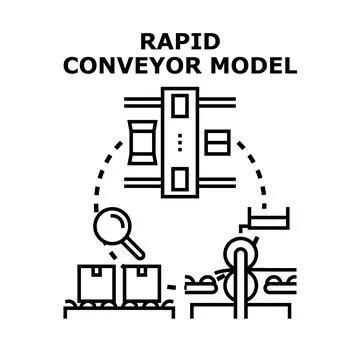 Rapid conveyor system moving packages in production line Stock Illustration