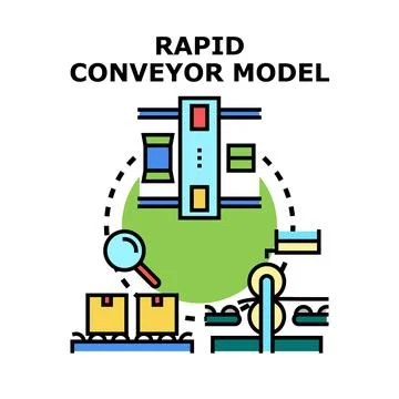 Rapid conveyor system moving packages in production line Stock Illustration