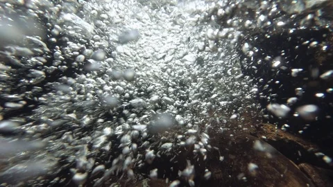 Rapid counter-flow of water with bubbles under the waterfall. Underwater shot Stock Footage 106456427