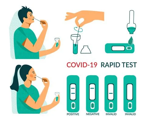 Rapid COVID-19 antigen test for children at school. Corona virus nasal pcr swab Stock Illustration
