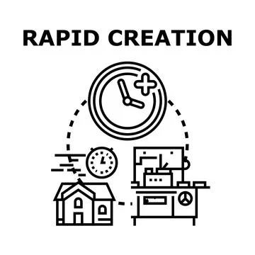 Rapid creation process with clock and fast manufacturing icon Stock Illustration