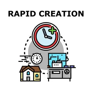Rapid creation process with clock and fast manufacturing icon Stock Illustration