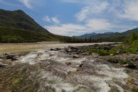 Rapid current of the Chuya River Stock Photos