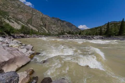 Rapid current of the Chuya River Stock Photos