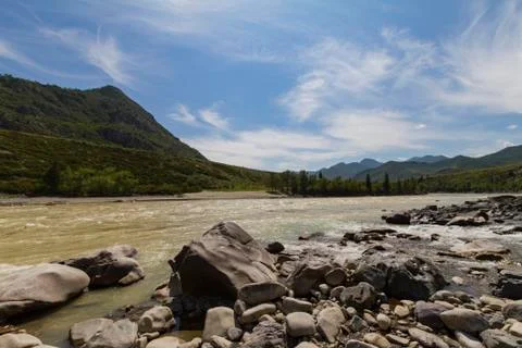 Rapid current of the Chuya River Stock Photos