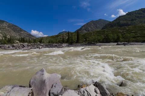 Rapid current of the Chuya River Stock Photos