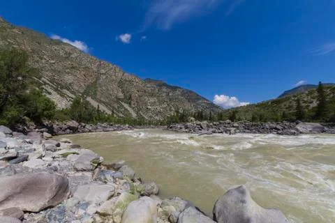 Rapid current of the Chuya River Stock Photos