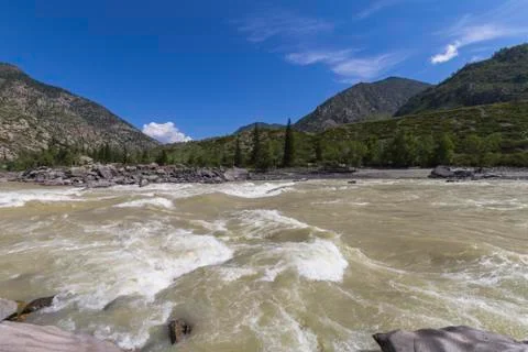 Rapid current of the Chuya River Stock Photos