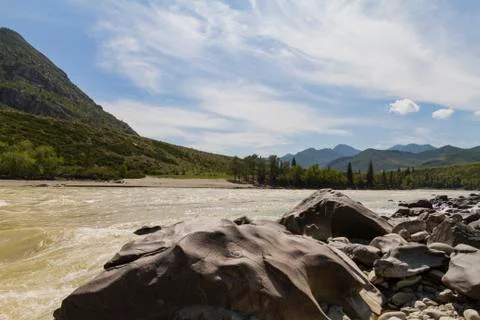 Rapid current of the Chuya River Stock Photos