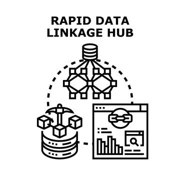 Rapid data linkage hub concept for information exchange Stock Illustration