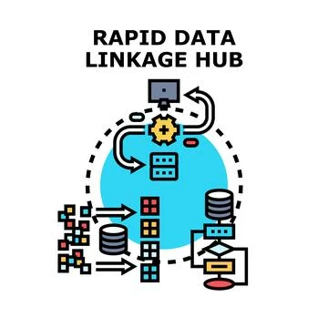 Rapid data linkage hub processing information flows Stockillustratie