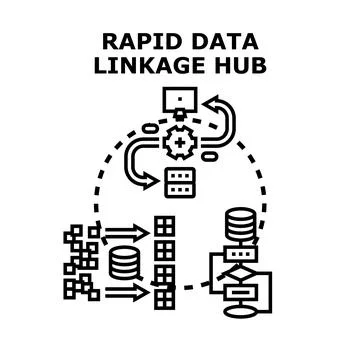 Rapid data linkage hub processing information flows Stockillustratie