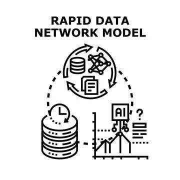 Rapid data network model processing information cycle Stock Illustration