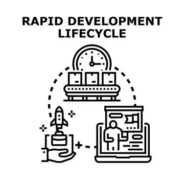 Rapid development lifecycle process launching new business product Illustrazione stock