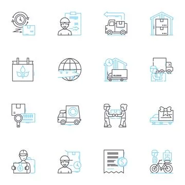 Rapid dispatch linear icons set. Swift, Expedient, Prompt, Agile, Efficient Stock Illustration