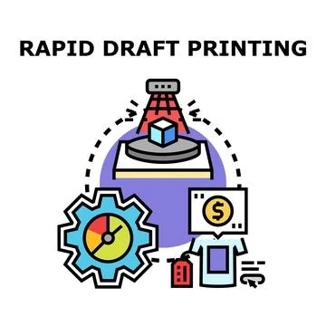 Rapid draft printing process with 3d model icon Illustrazione stock