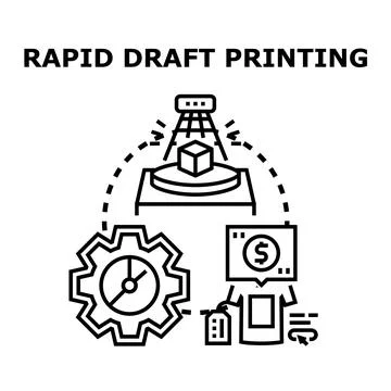 Rapid draft printing process with 3d model icon Stock Illustration