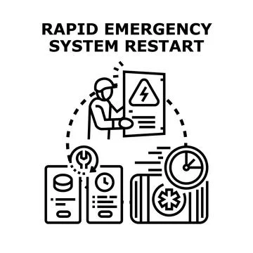 Rapid emergency system restart process and technical support Stock Illustration