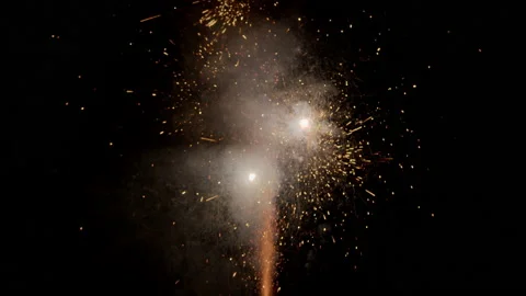 Rapid Explosive Cracking Fireworks Fountain Stock Footage 204041212